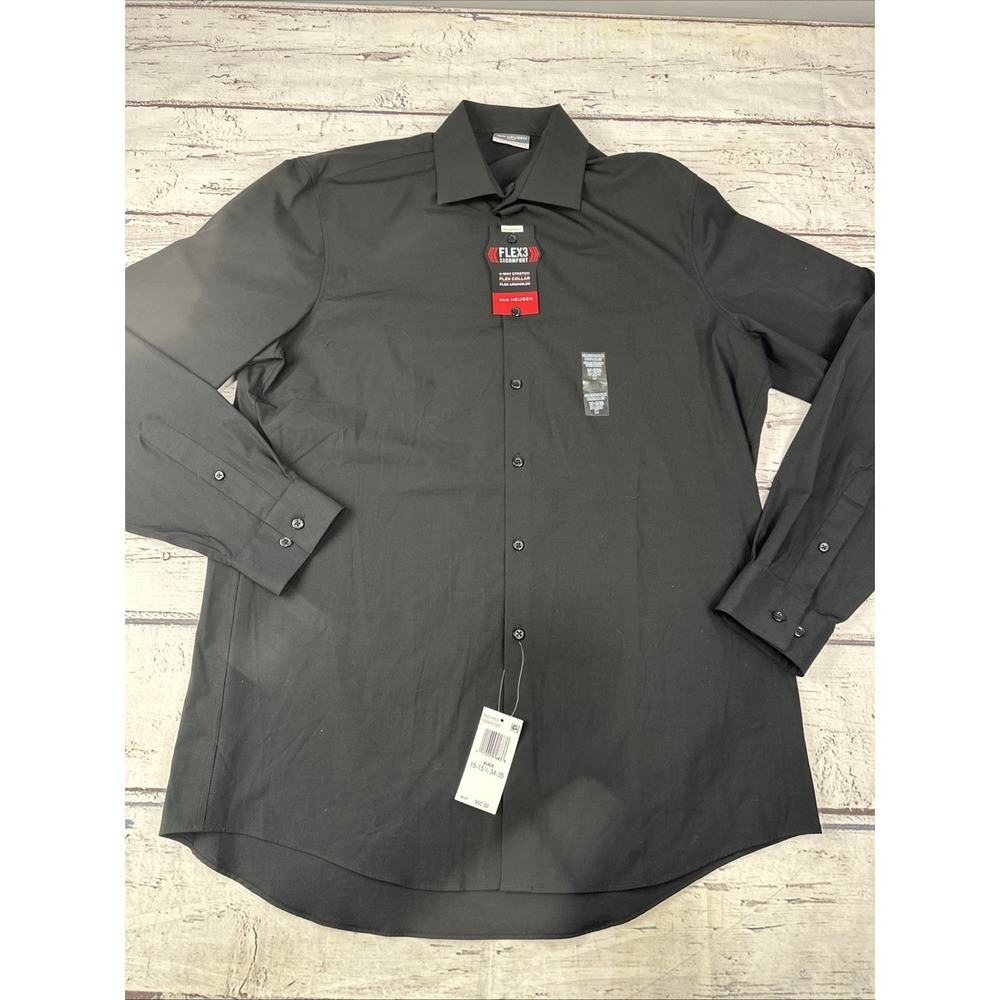 Van Heusen Flex3 Regular Fit Long Sleeve Mens M Shirt Black NWT 15-15.5 34/35